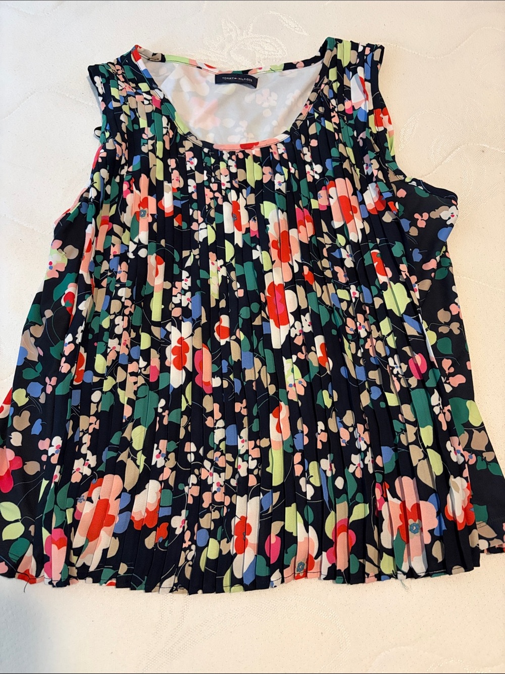 Tommy Hilfiger Navy Multicolor Pleated Floral Tank Top